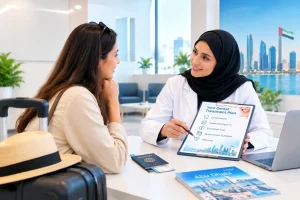 Dentist explaining treatment plan to an international patient